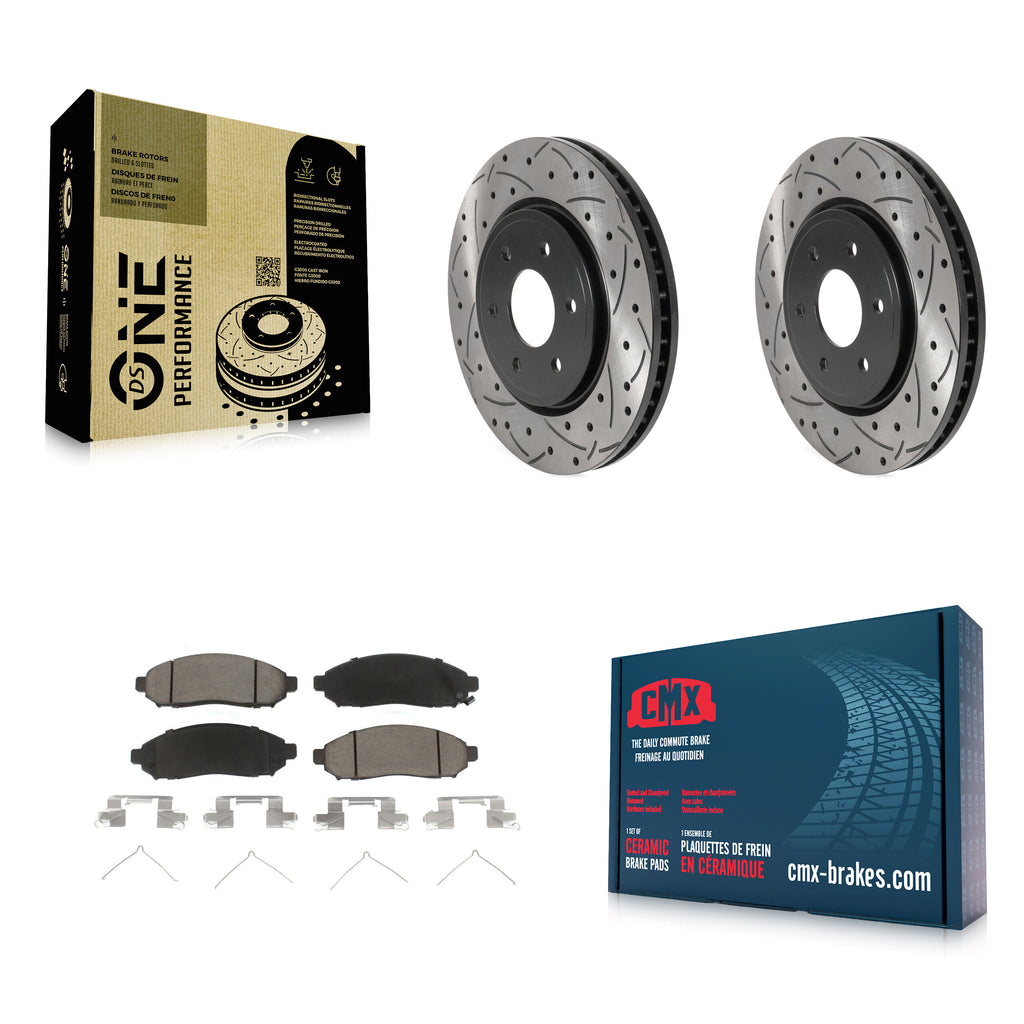 Front Drill Slot Disc Brake Rotor Ceramic Pad Kit For Nissan Frontier Pathfinder