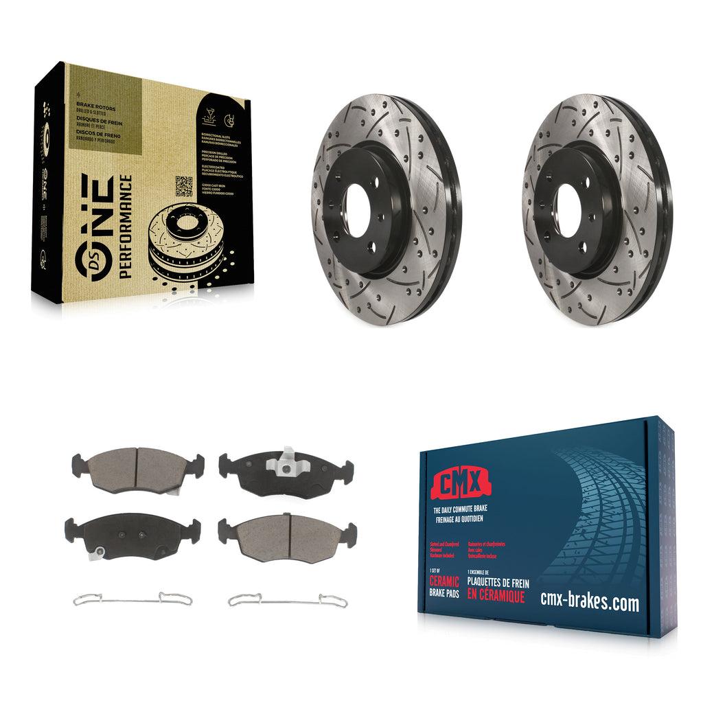 Front Coated Drilled Slotted Disc Brake Rotors And Ceramic Pads Kit For Fiat 500