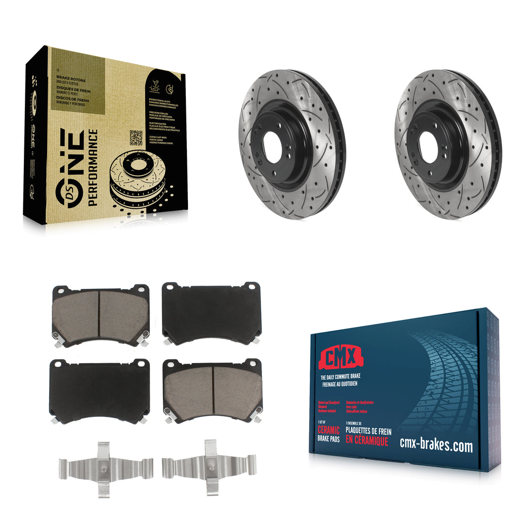 Front Coated Drilled Slot Disc Brake Rotor & Ceramic Pad Kit For Hyundai Genesis