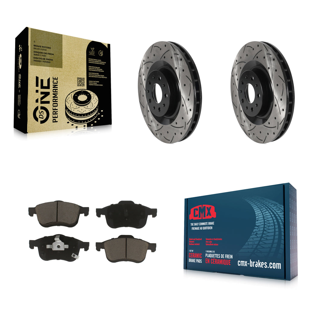 [Front] 2014-2020 Fiat 500L Performance Drilled & Slotted Brake Rotor & Ceramic Pads Kit For Max Braking