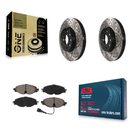 Front Drilled Slot Brake Rotor Ceramic Pad Kit For Volkswagen Jetta Audi Golf A3