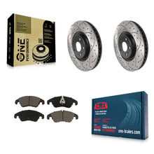 Charger l'image dans la galerie, Front Coated Drilled Slotted Disc Brake Rotors And Ceramic Pads Kit For Audi A6