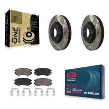 Charger l'image dans la galerie, [Front] 2006-2010 Hyundai Sonata 3.3L Performance Drilled &amp; Slotted Brake Rotor &amp; Ceramic Pads Kit For Max Braking