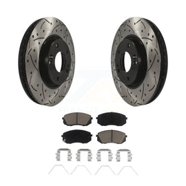 [Front] 2017-2019 Kia Soul EV Performance Drilled & Slotted Brake Rotor & Ceramic Pads Kit For Max Braking