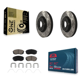 [Front] 2017-2019 Kia Soul EV Performance Drilled & Slotted Brake Rotor & Ceramic Pads Kit For Max Braking