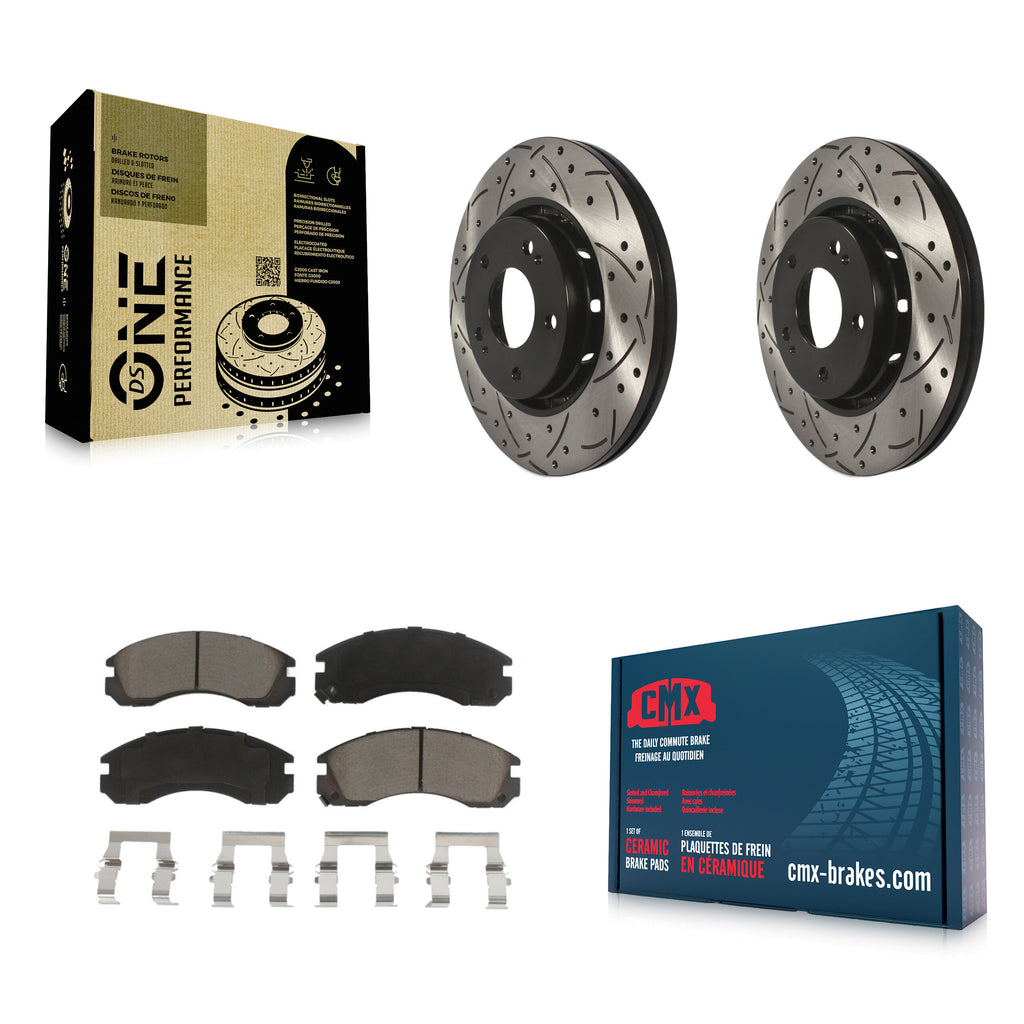 Front Coated Drilled Slot Disc Brake Rotor Ceramic Pad Kit For Mitsubishi Lancer