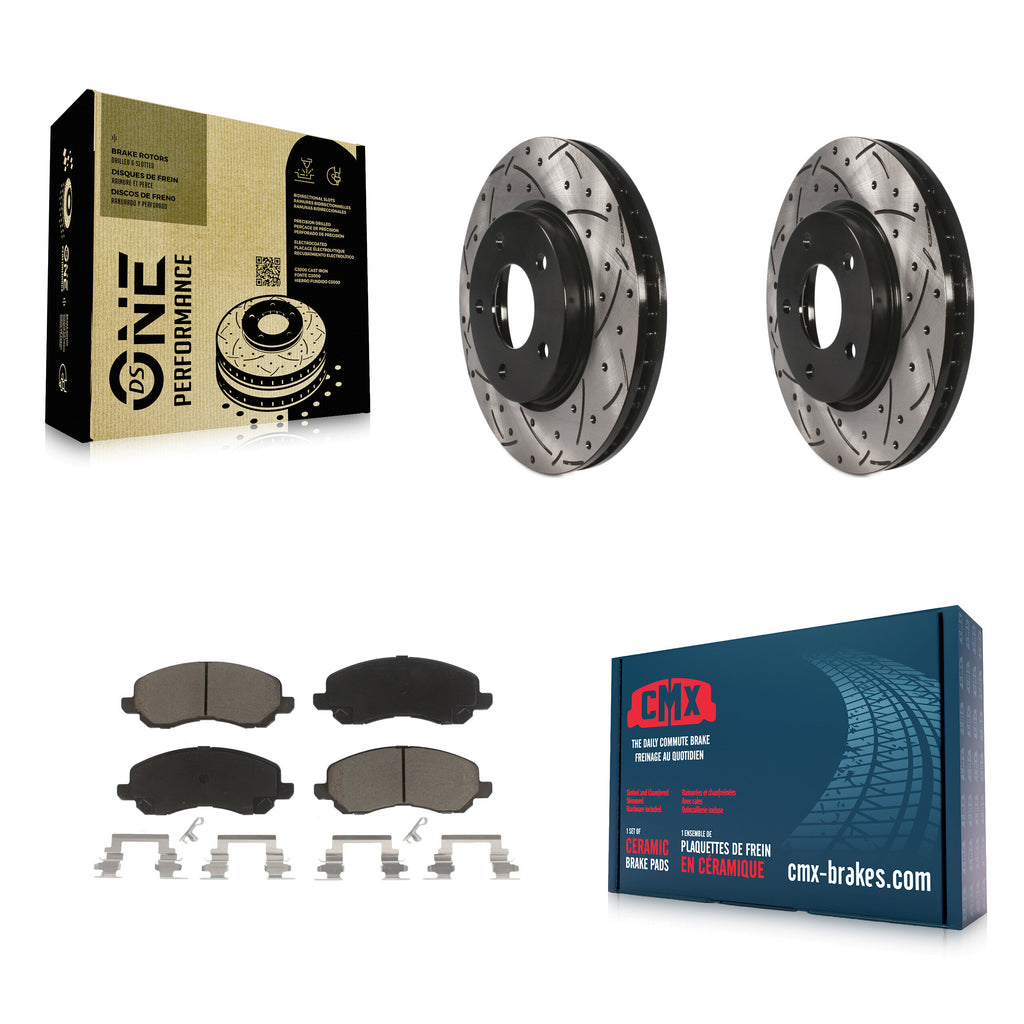 Front Drill Slot Brake Rotor Ceramic Pad Kit For Dodge Caliber Mitsubishi Lancer