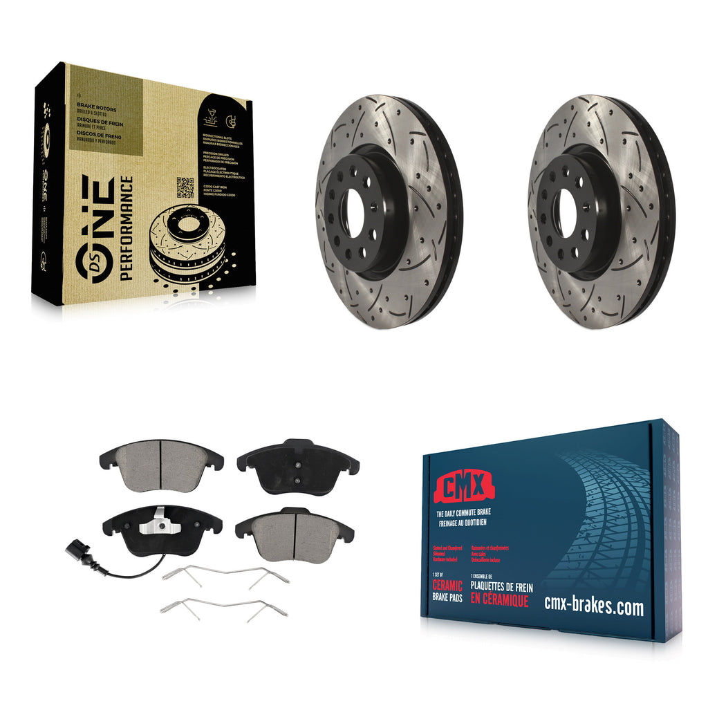 Front Drilled Slot Brake Rotor Ceramic Pad Kit For Volkswagen Passat Tiguan Audi