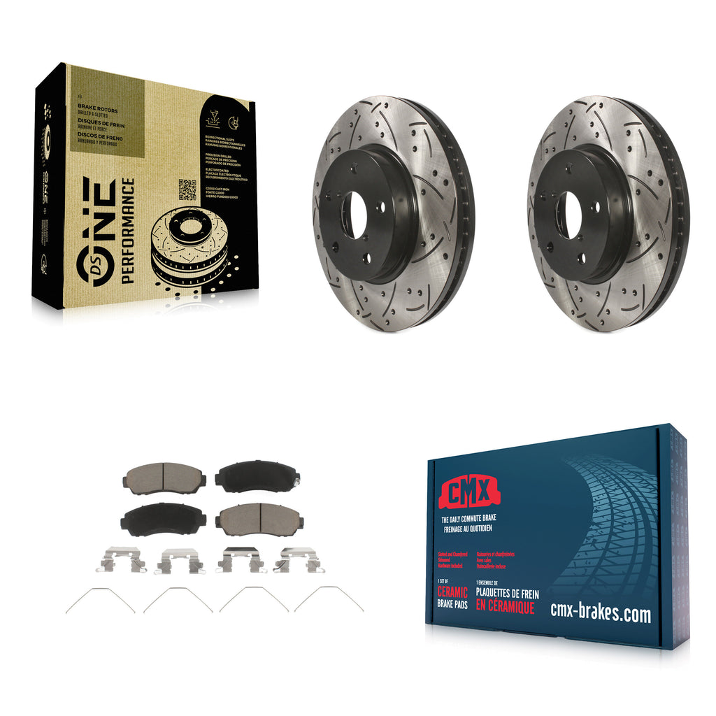 [Front] 2016-2019 Subaru Legacy 2.5L Performance Drilled & Slotted Brake Rotor & Ceramic Pads Kit For Max Braking