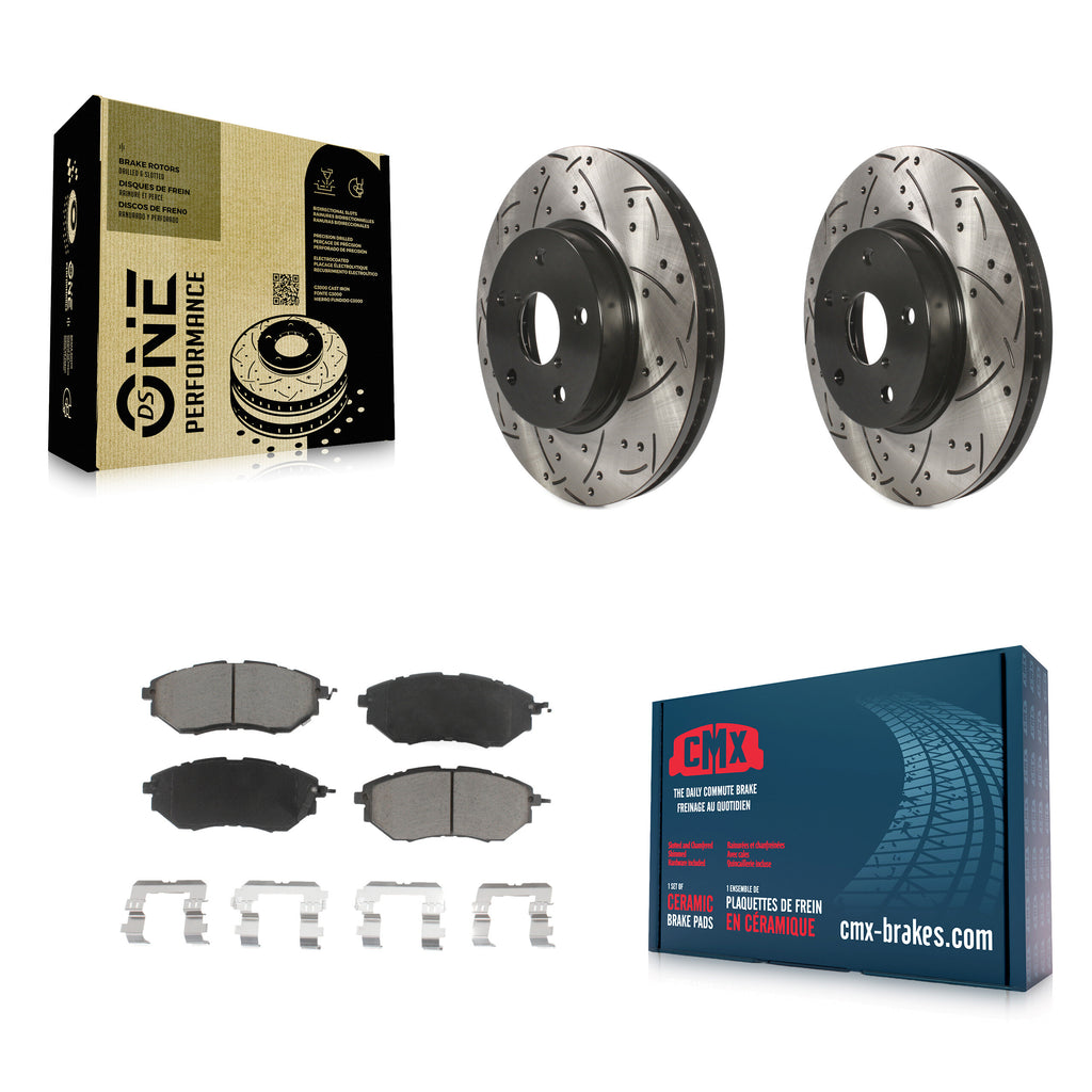 [Front] 2015 Subaru Legacy 2.5L Performance Drilled & Slotted Brake Rotor & Ceramic Pads Kit For Max Braking