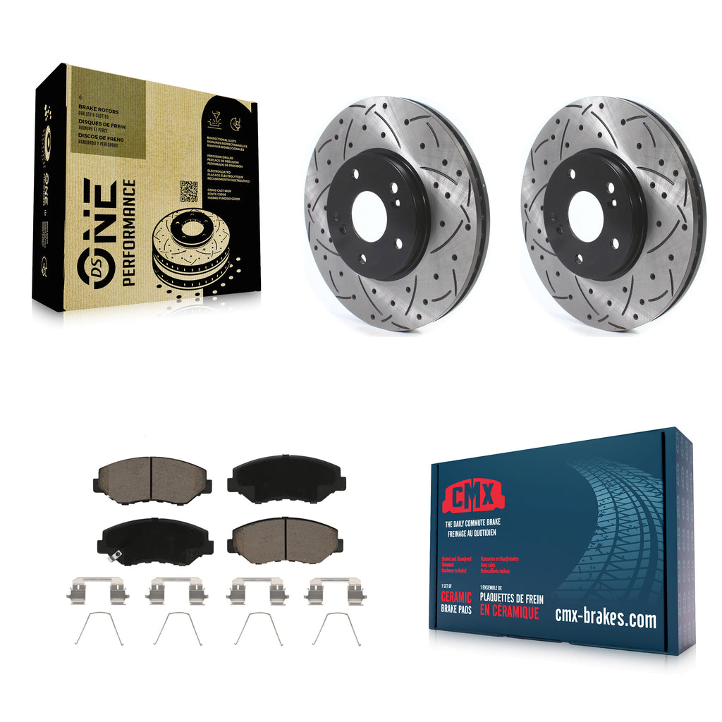 Front Coated Drill Slot Disc Brake Rotors Ceramic Pad Kit For Honda Pilot Accord