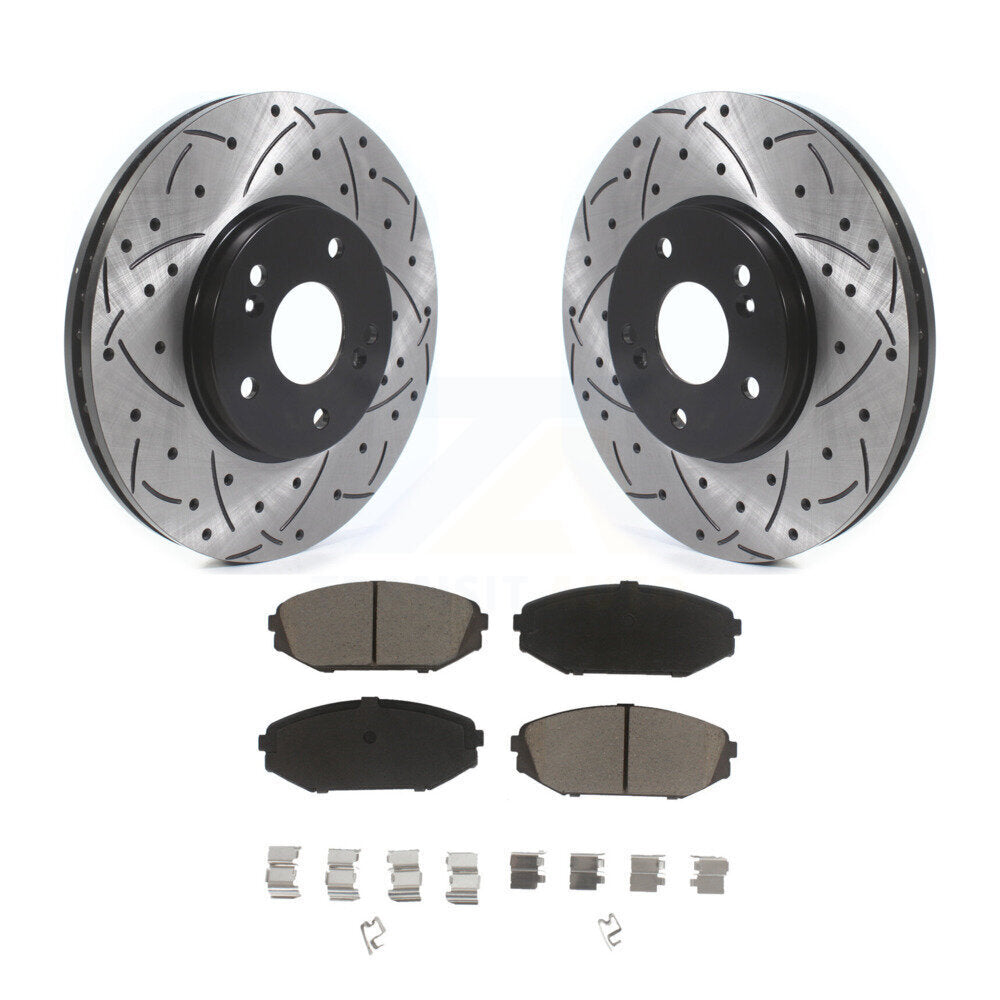 Front Drilled Slot Disc Brake Rotors Ceramic Pad Kit For Honda Odyssey Acura MDX