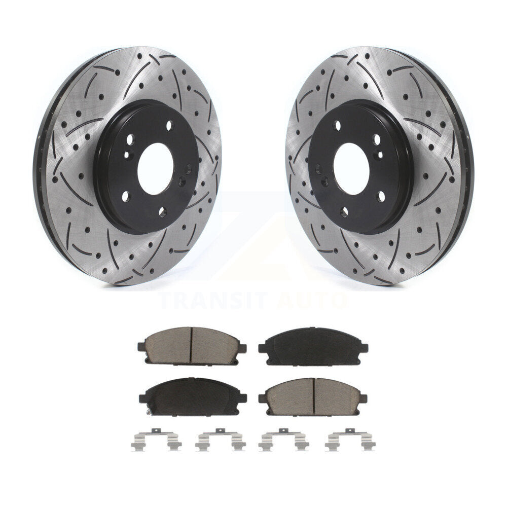 Front Coated Drill Slot Disc Brake Rotor Ceramic Pad Kit For 2003-2006 Acura MDX