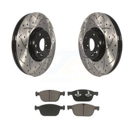 [Front] 2010-2015 Volvo XC60 Performance Drilled & Slotted Brake Rotor & Ceramic Pads Kit For Max Braking