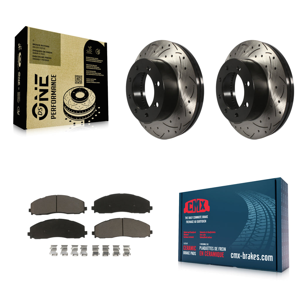Front Drilled Slot Brake Rotor & Ceramic Pad Kit For Ford F-250 Super Duty F-350