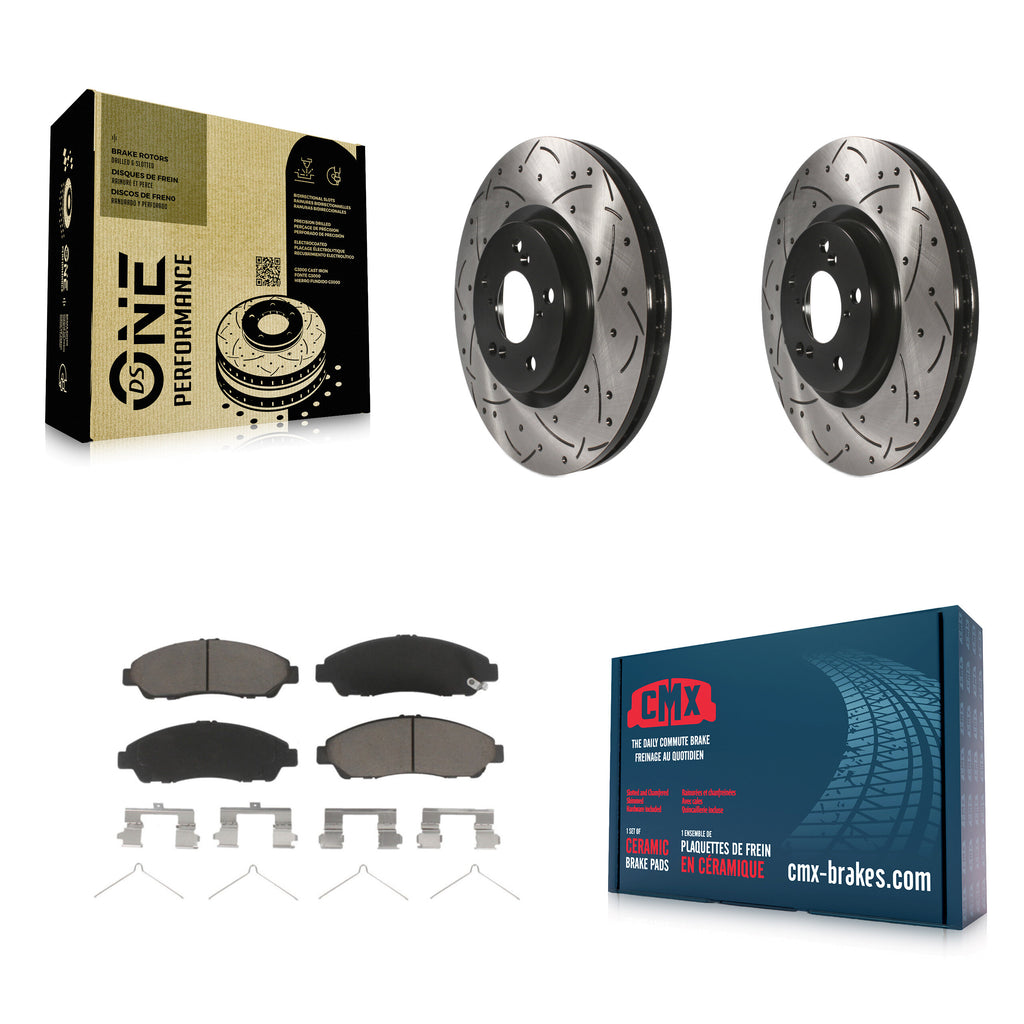 Front Drilled Slot Brake Rotor Ceramic Pad Kit For Honda Pilot Acura MDX RLX ZDX