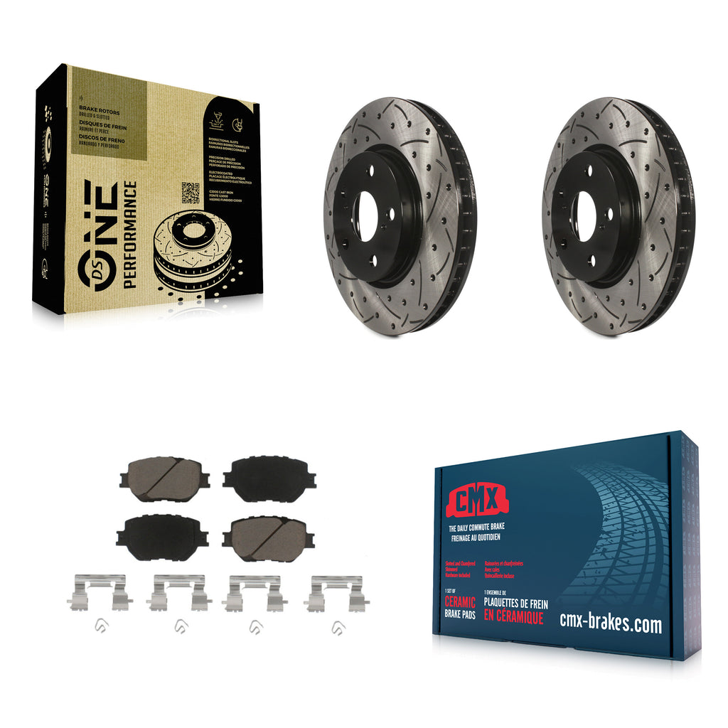 Front Coated Drilled Slotted Disc Brake Rotors & Ceramic Pad Kit For Lexus IS250