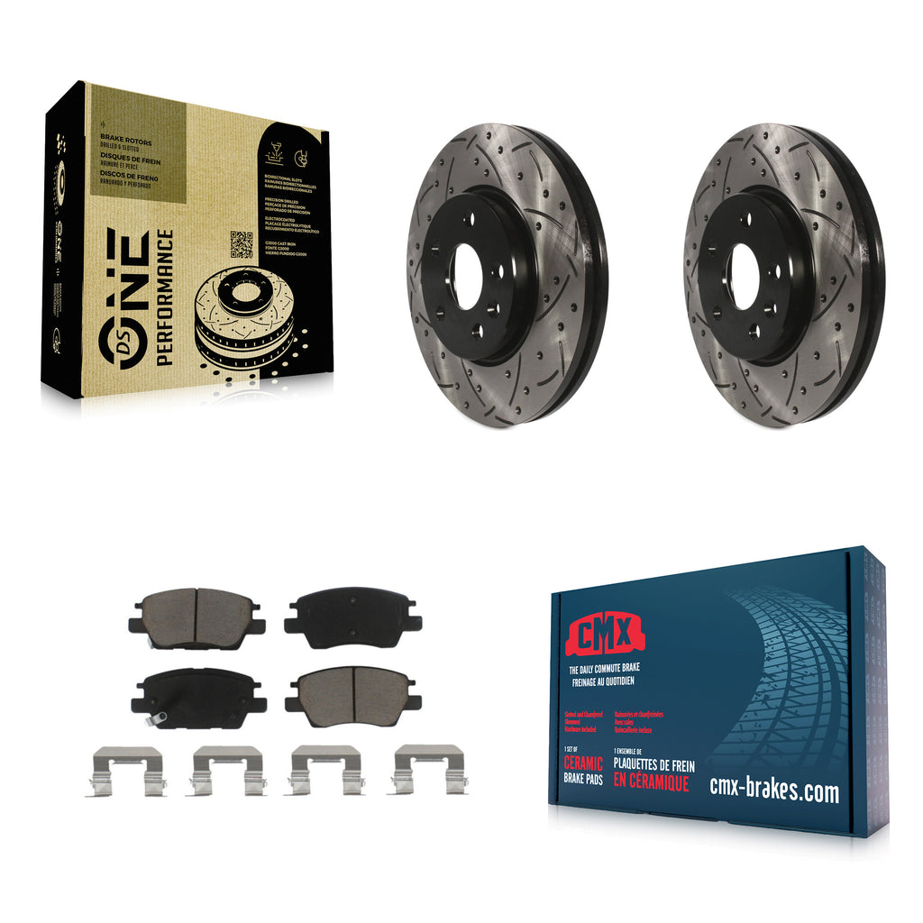 Front Drilled Slot Brake Rotors Ceramic Pad Kit For Chevrolet Cruze Volt Bolt EV
