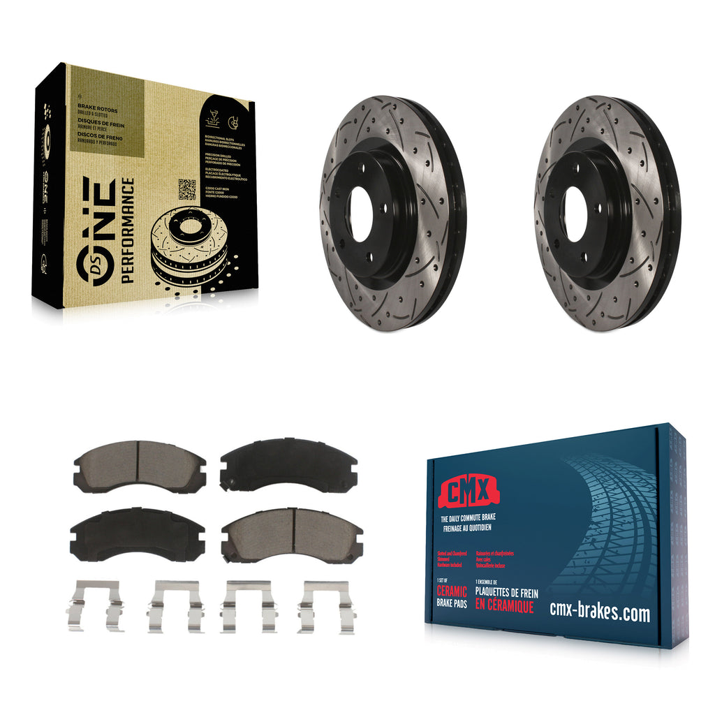 Front Coated Drilled Slot Disc Brake Rotor Ceramic Pad Kit For Mitsubishi Lancer