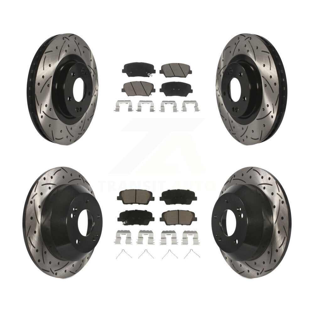 Front Rear Coated Drilled Slot Disc Brake Rotors Ceramic Pad Kit For Kia Sorento