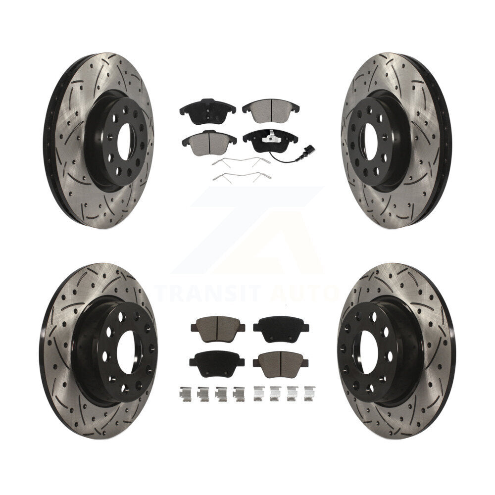 Front Rear Drilled Slot Disc Brake Rotor & Ceramic Pad Kit For Volkswagen Passat