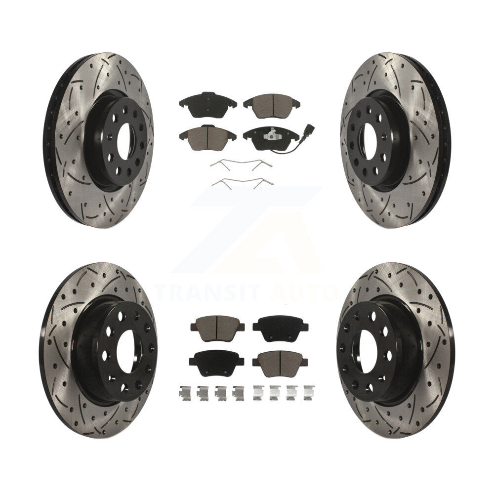 Front Rear Drill Slot Disc Brake Rotor Ceramic Pad Kit For Volkswagen Beetle GTI