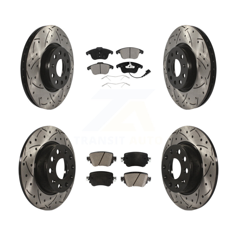 Front Rear Drilled Slot Disc Brake Rotor & Ceramic Pad Kit For Volkswagen Passat