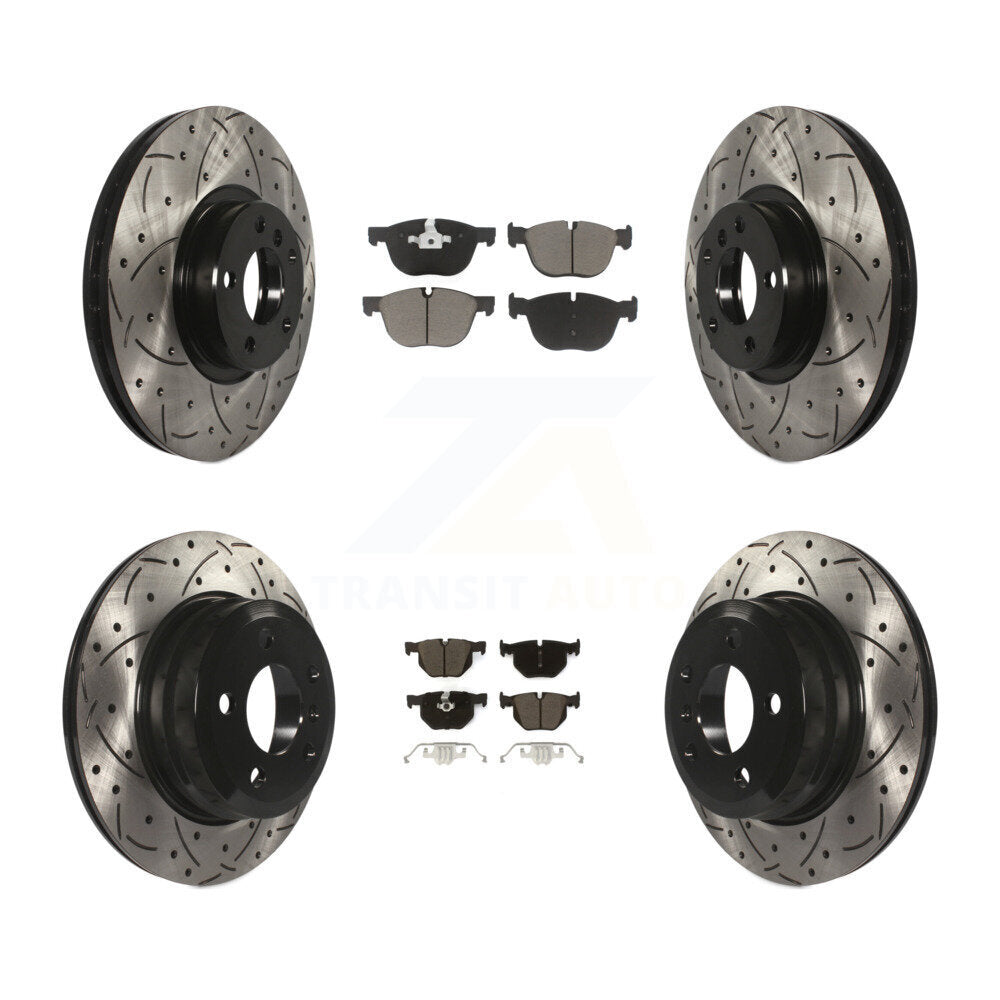 Front Rear Coated Drilled Slotted Disc Brake Rotor Ceramic Pad Kit For BMW X5 X6