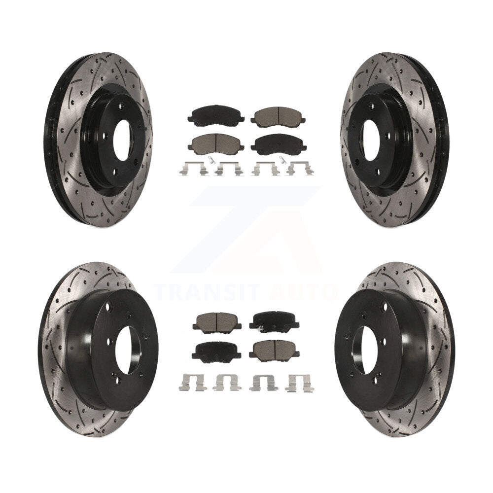 Front Rear Drill Slot Brake Rotors Ceramic Pad Kit For Mitsubishi Outlander 3.0L