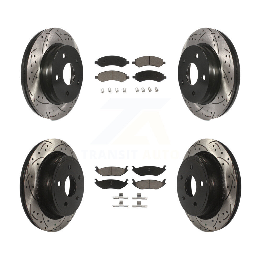 Front Rear Drilled Slot Brake Rotor & Ceramic Pad Kit For Ram 1500 Dodge Classic