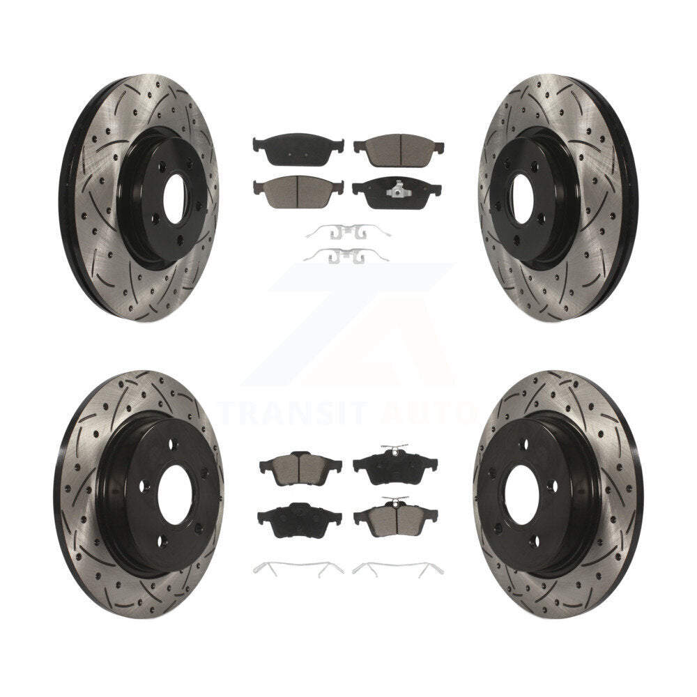 Front Rear Coated Drill Slot Disc Brake Rotors Ceramic Pad Kit For Ford Focus ST