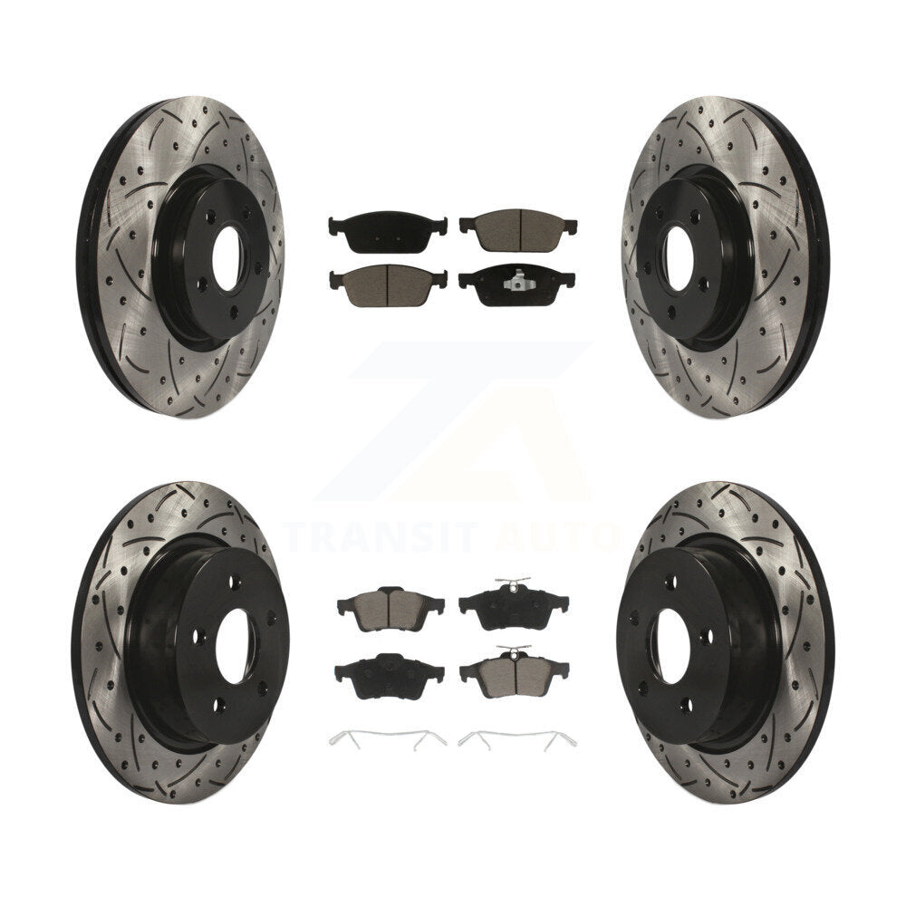 Front Rear Drilled Slot Disc Brake Rotor Ceramic Pad Kit For Ford Escape Transit