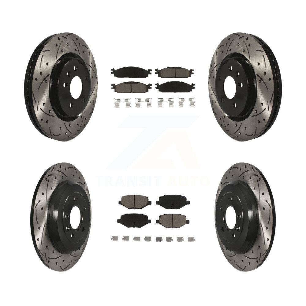 [Front+Rear] 2009-2010 Lincoln MKS Performance Drilled & Slotted Brake Rotor & Ceramic Pads Kit For Max Braking