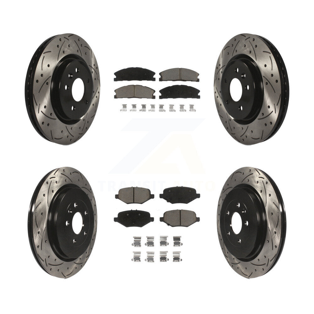 [Front+Rear] 2013 Ford Explorer Sport Performance Drilled & Slotted Brake Rotor & Ceramic Pads Kit For Max Braking