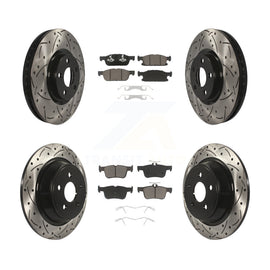 Front Rear Coated Drilled Slotted Disc Brake Rotor Ceramic Pad Kit For Ford Edge