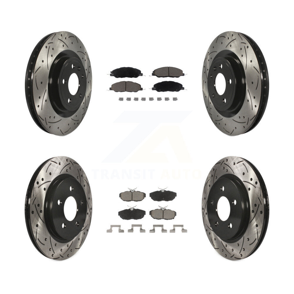 Front Rear Coated Drilled Slot Disc Brake Rotor Ceramic Pad Kit For Ford Mustang