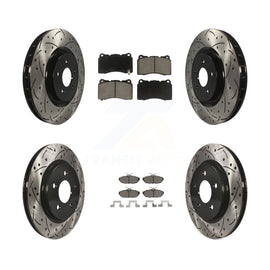 Front Rear Coated Drilled Slot Disc Brake Rotor Ceramic Pad Kit For Ford Mustang