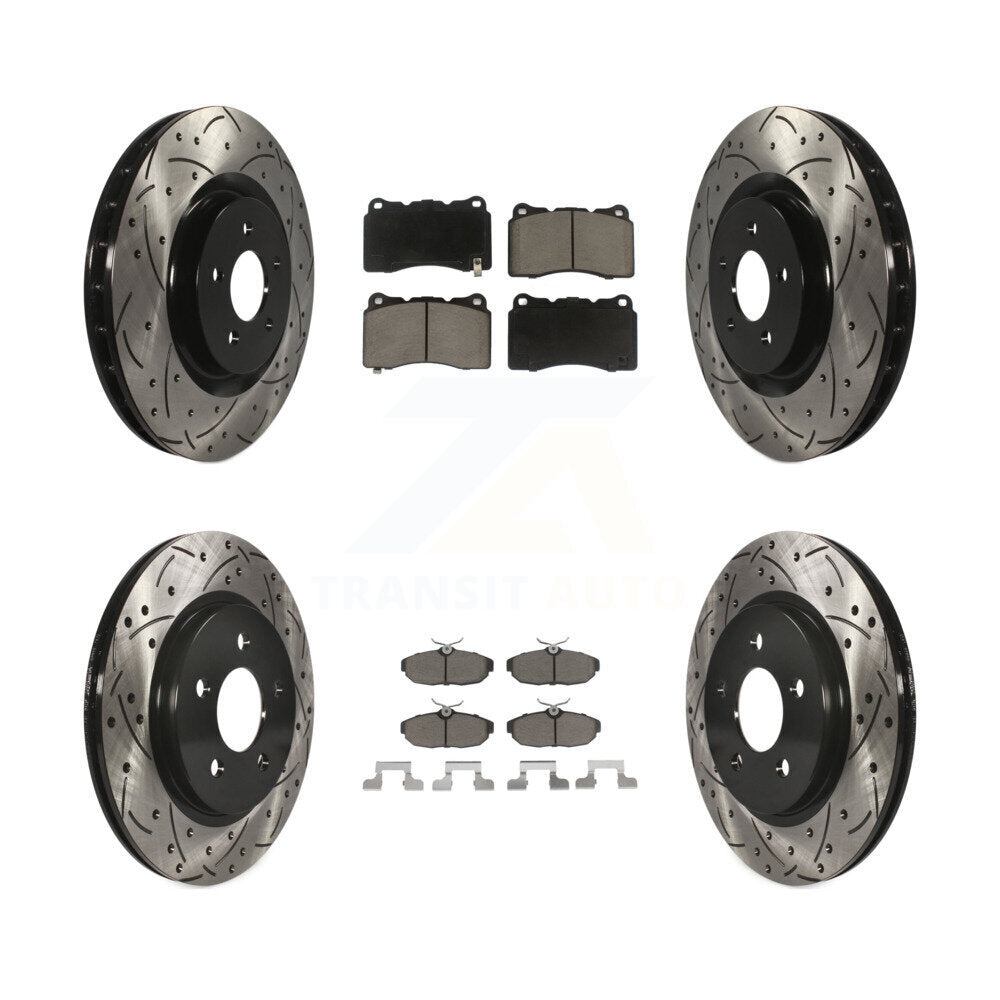 Front Rear Coated Drilled Slot Disc Brake Rotor Ceramic Pad Kit For Ford Mustang