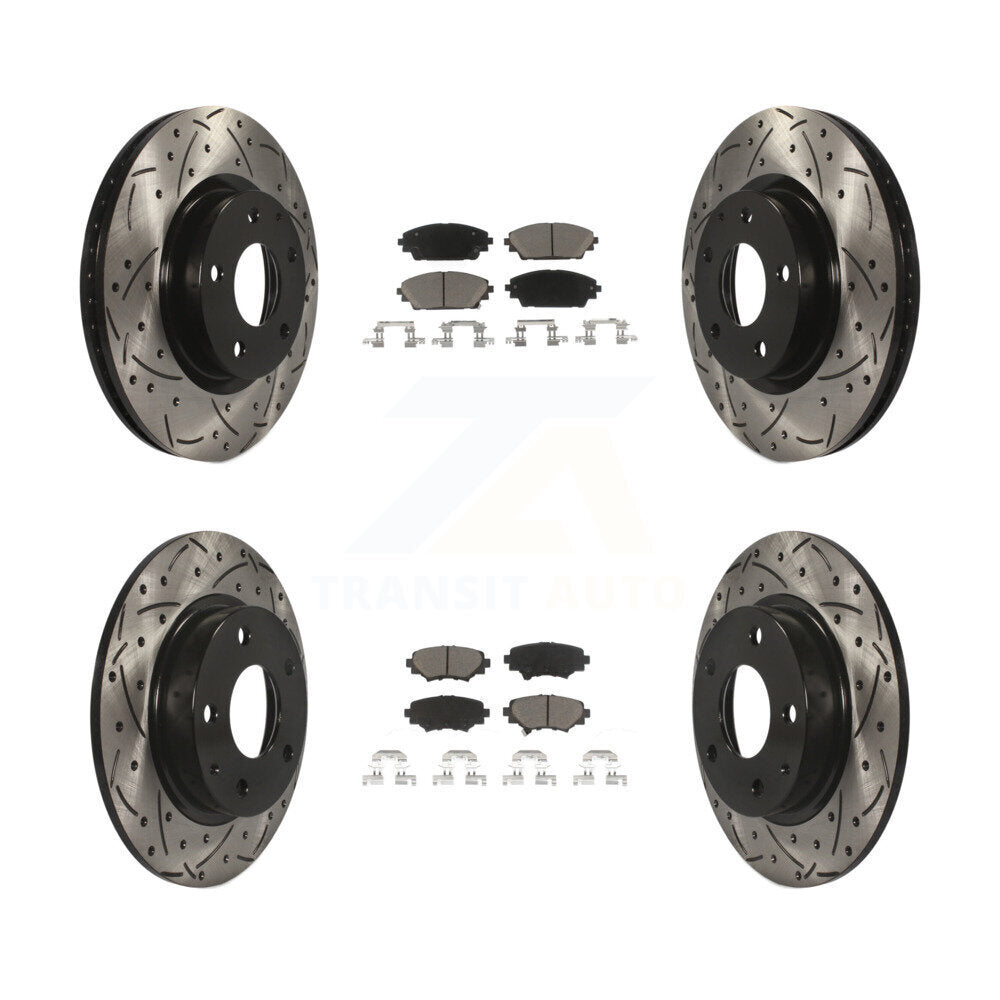 Front Rear Drilled Slot Disc Brake Rotors Ceramic Pad Kit For Mazda 3 Sport 2.5L