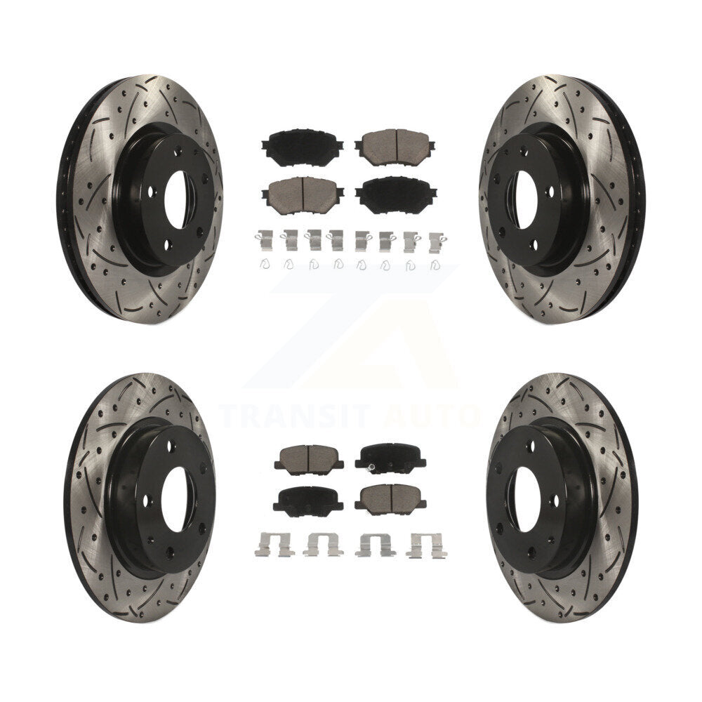 Front Rear Drilled Slot Disc Brake Rotors Ceramic Pad Kit For Mazda 3 Sport 2.5L