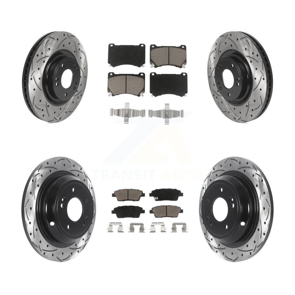 Front Rear Coat Drill Slot Disc Brake Rotors Ceramic Pad Kit For Hyundai Genesis