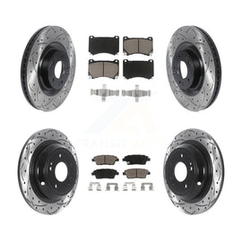 Front Rear Drill Slot Brake Rotor Ceramic Pad Kit For 12-14 Hyundai Genesis 5.0L