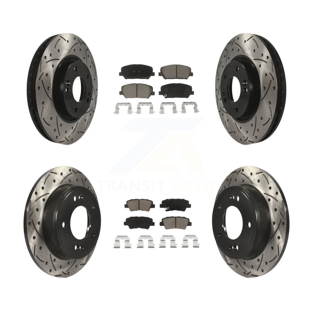 Front Rear Drill Slot Disc Brake Rotor Ceramic Pad Kit For Kia Forte Forte5 Koup