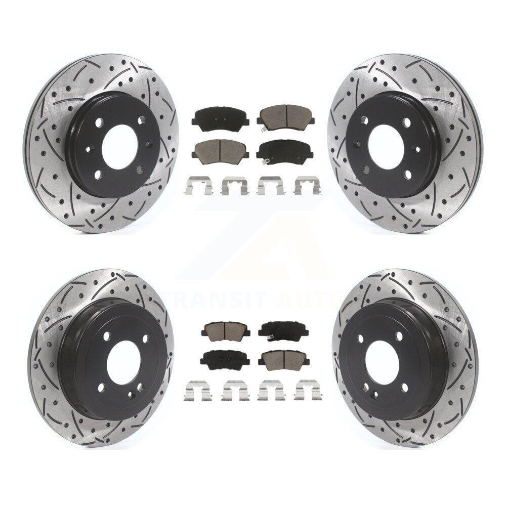 Front Rear Drilled Slot Brake Rotor & Ceramic Pad Kit For Hyundai Accent Kia Rio