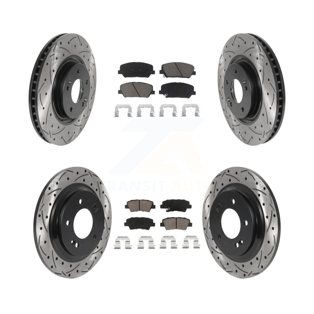 [Front+Rear] 13-15 Kia Optima 2.0L Performance Drilled & Slotted Brake Rotor & Ceramic Pads Kit For Max Braking
