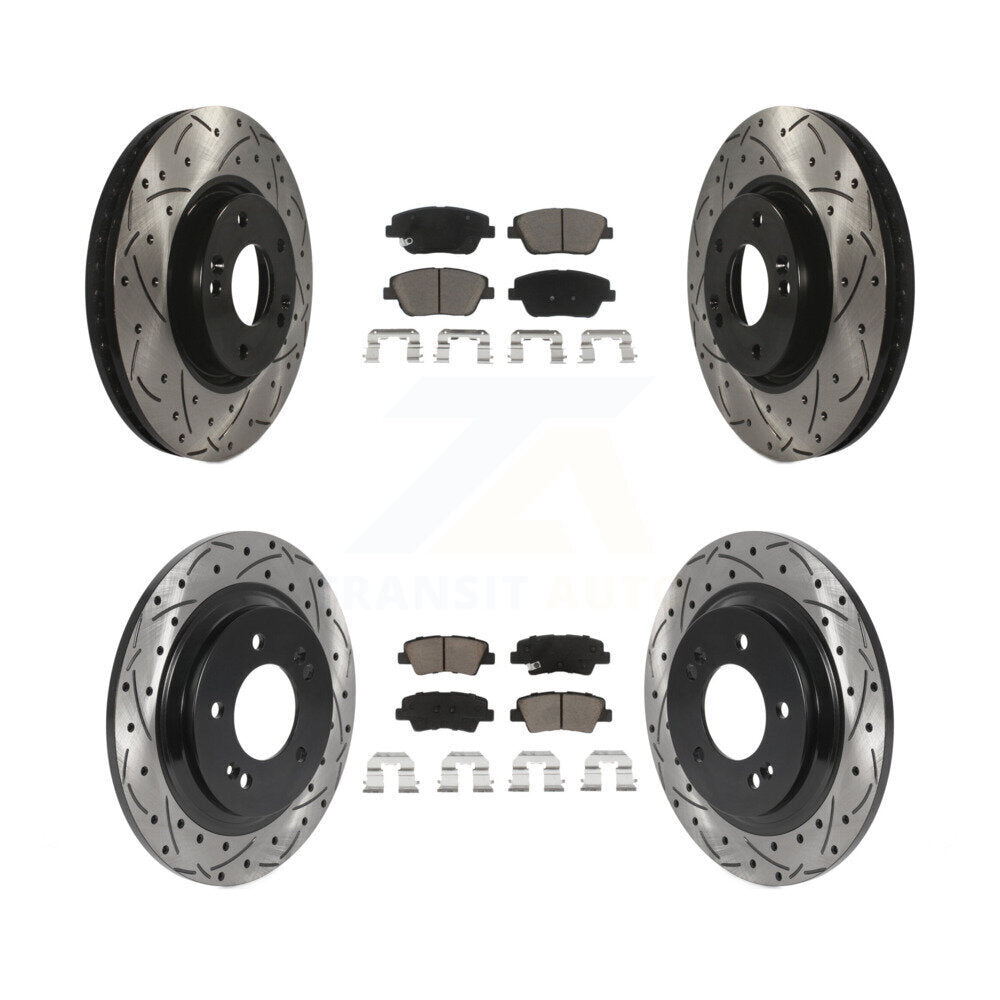 Front Rear Coated Drilled Slot Disc Brake Rotor & Ceramic Pad Kit For Kia Optima
