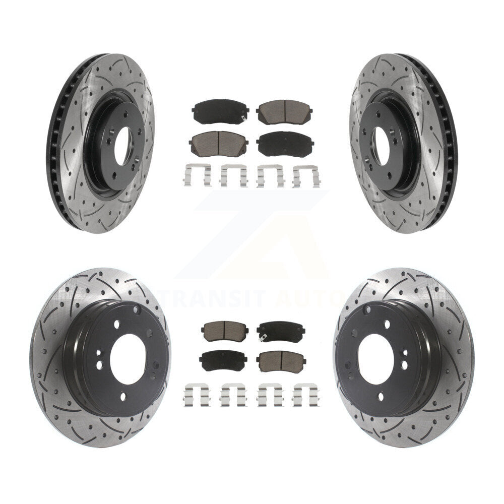 Front Rear Drill Slot Brake Rotor Ceramic Pad Kit For Hyundai Tucson Kia Cadenza