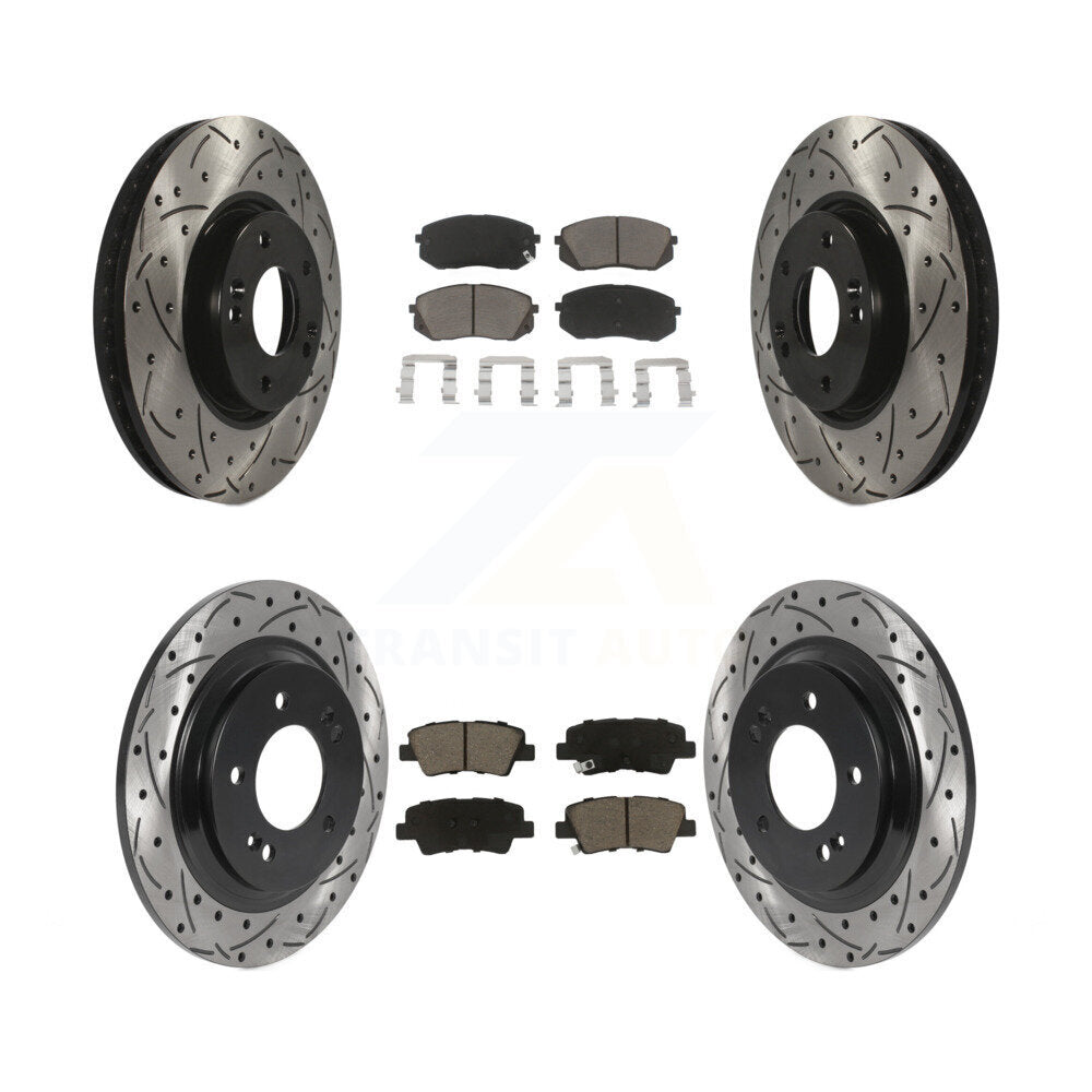 Front Rear Coated Drilled Slot Disc Brake Rotors Ceramic Pad Kit For Kia Soul EV