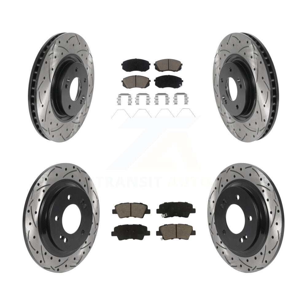 Front Rear Coated Drilled Slot Disc Brake Rotor & Ceramic Pad Kit For Kia Optima