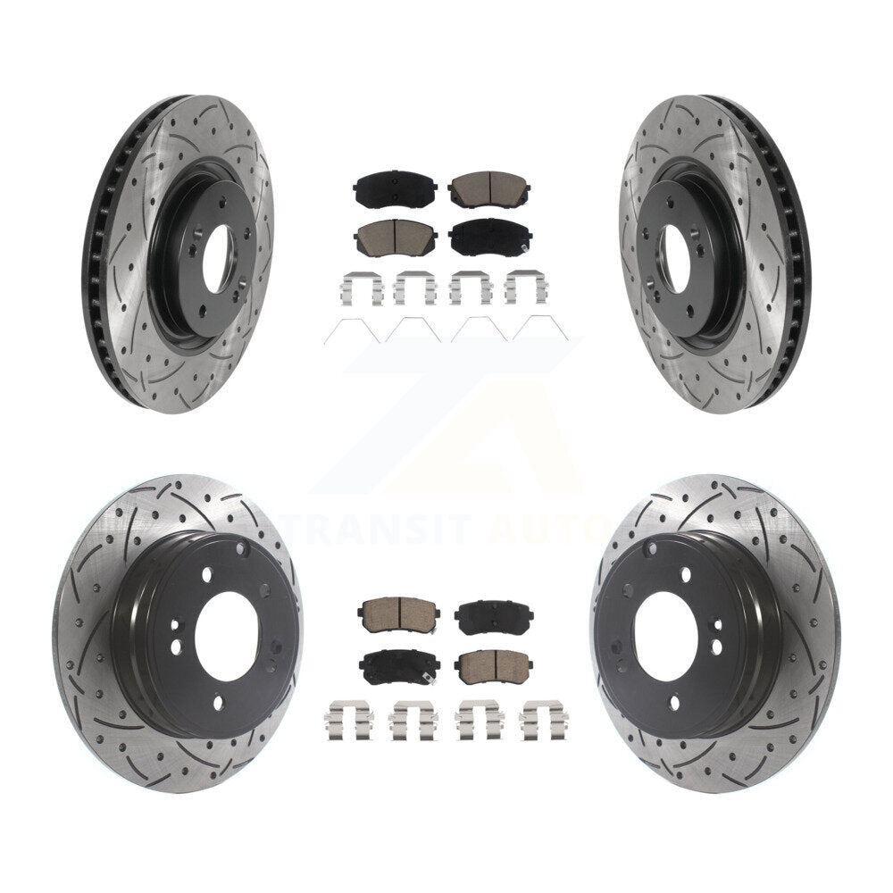 Front Rear Coated Drilled Slot Disc Brake Rotor & Ceramic Pad Kit For Kia Optima